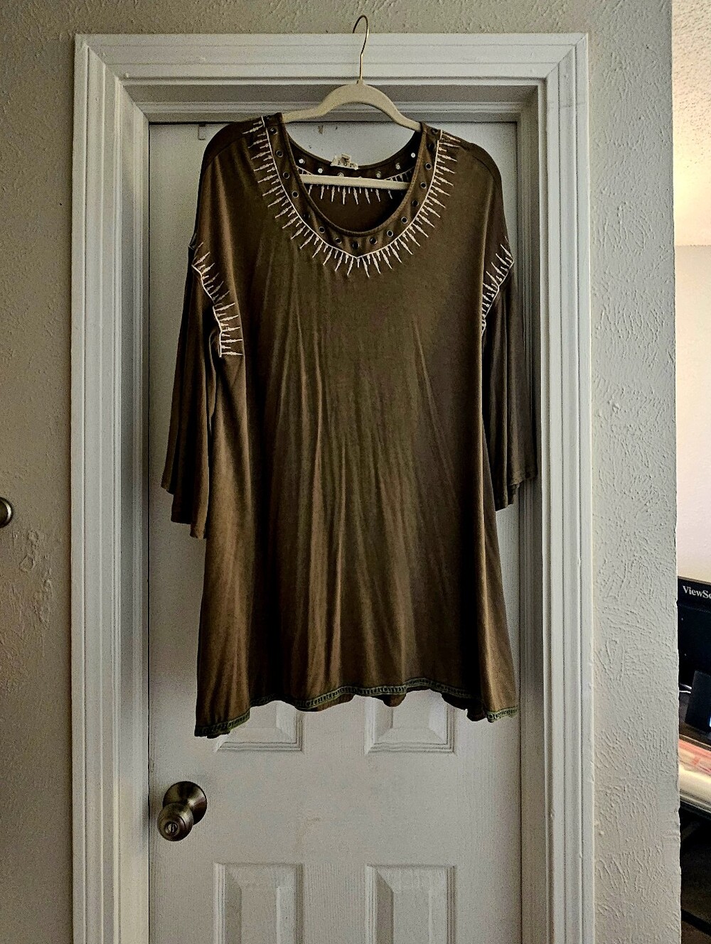 Women's Olive Green Embellished V-Neck Top